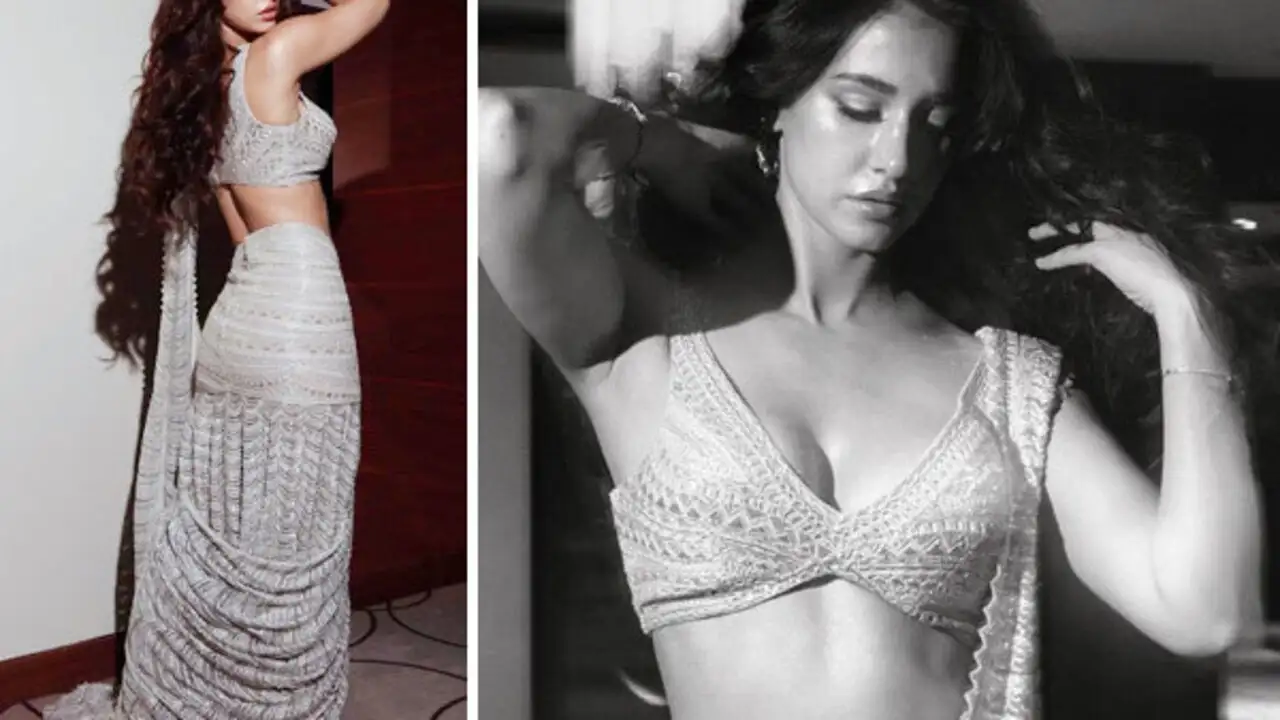 Disha Patani Sparkles in Lavishly Embroidered White Saree with Pearl-Studded Blouse
